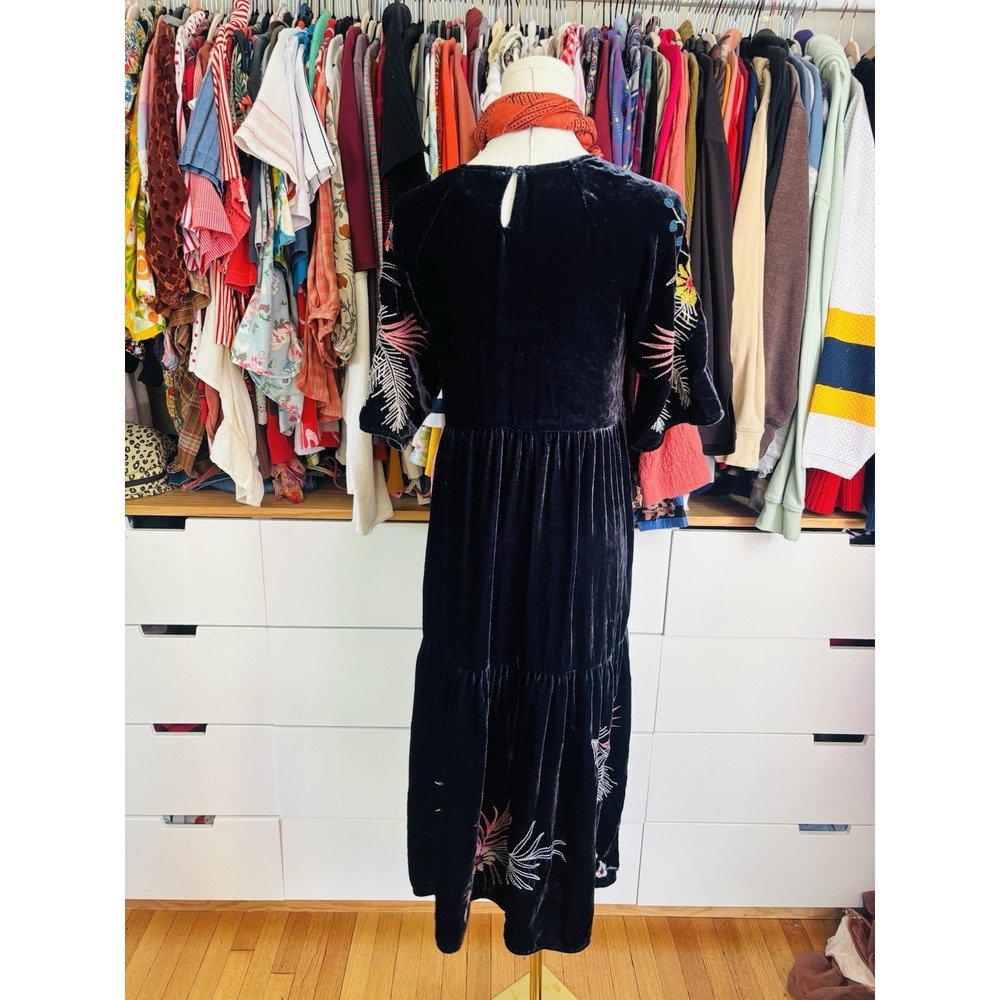 JOHNNY WAS Tiarei Velvet Raglan Tiered Dress Sz Xxs $445 - Picture 4 of 5
